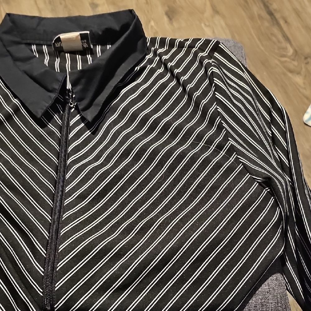 90s Fashion Bug Monochrome Striped Blouse Zipper Stripes Large Oversized - Picture 3 of 5